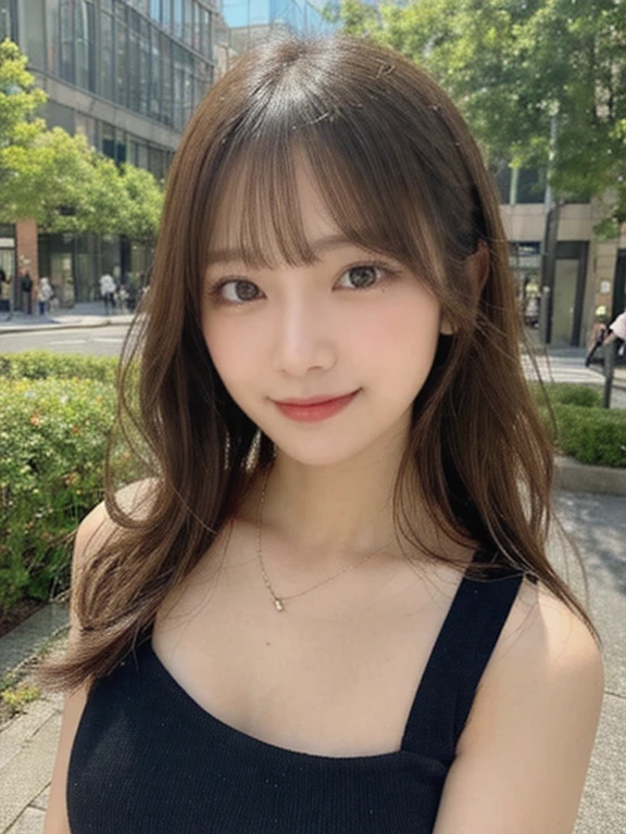top-quality, masutepiece, Best Quality, Illustration, Ultra-detailed, finely detail, hight resolution, 8K Wallpaper, Perfect dynamic composition, Beautiful detailed eyes, Women's Fashion Summer,Medium Hair, Natural Color Lip, Bold sexy poses,Smile,Harajuku、20 years girl、Cute、dynamicposes, full bodyesbian,