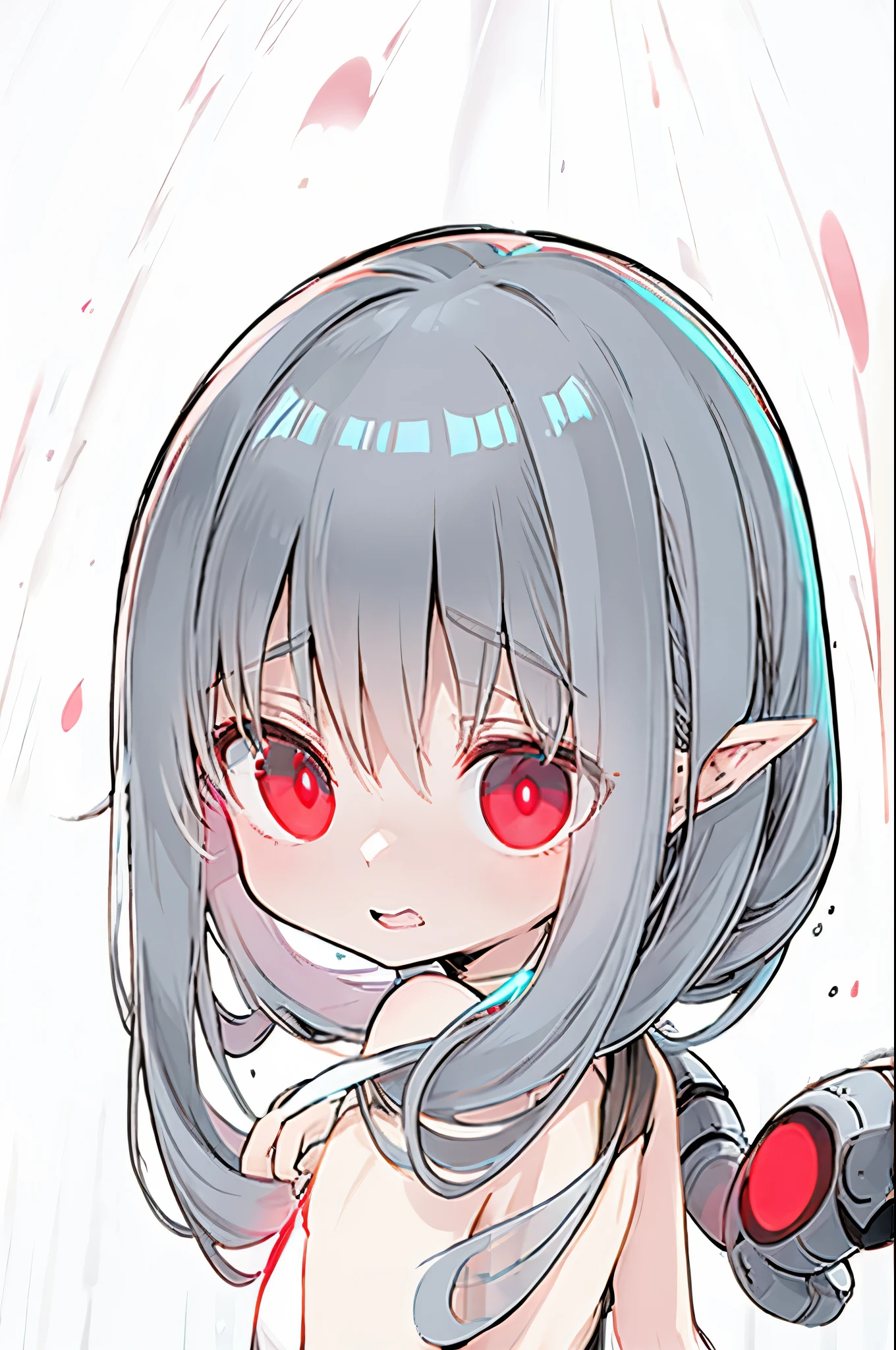 anime girl with red eyes and gray hair, with glowing red eyes, gapmoe yandere, li, with red glowing eyes, red eyes glowing, gapmoe yandere grimdark, intense watery glowing red eyes, [[[[grinning evily]]]], watery red eyes, anime moe artstyle, yandere, luminous red eyes