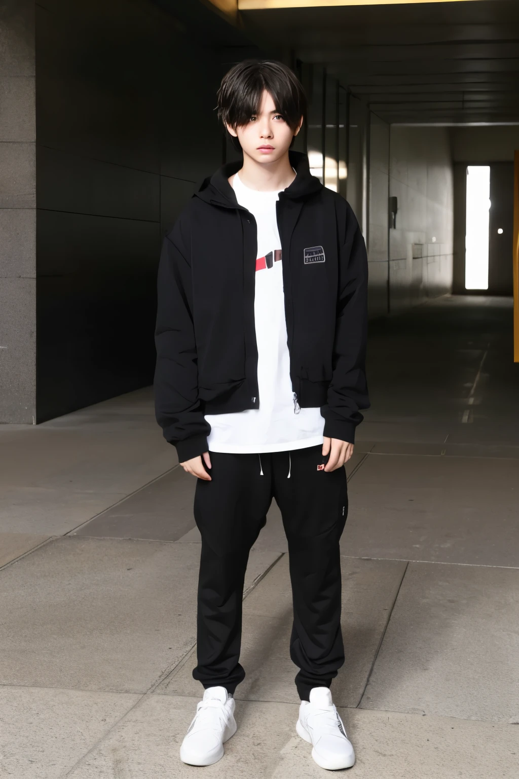Young man hikikomori Japanese bad guy black clothes short height ugly