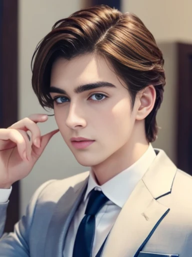 Handsome boy, brunet, pale skin, thick brows, suits, wealthy, fit, blue eyes, 25 years old, facial hair, groom