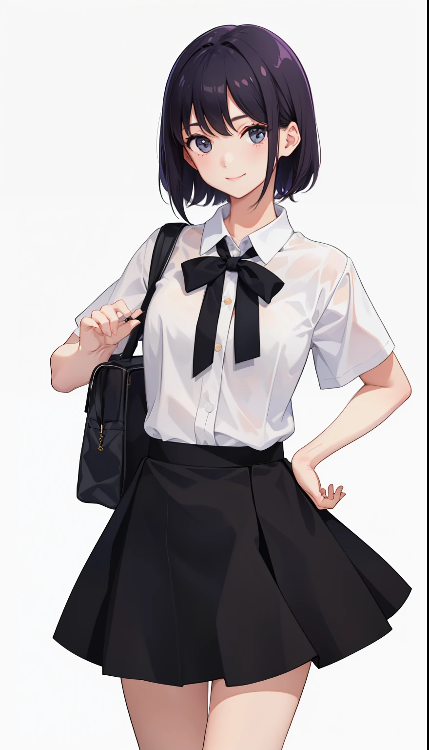 1girl in、A smile、The shirt、skirt by the、(small tits)、Upper body portrait、