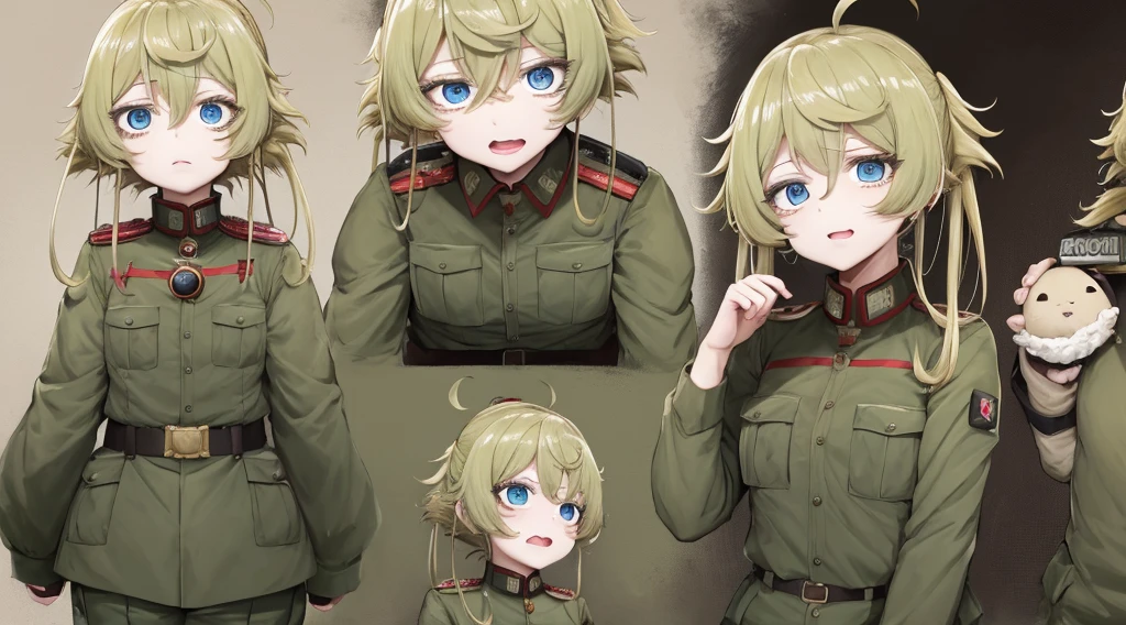 Craft an endearing image of Tanya Degurechaff from Youjo Senki wearing a cute and charming army uniform. Bring out her adorable side while incorporating elements that showcase her military persona in a delightful and appealing manner.