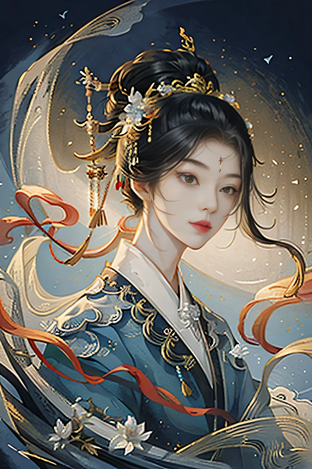 one-girl, ancient Chinese costume, rays of sunshine, Clear face, delicated face,clean backdrop,hair-bun,hair pin,Realisticstyle, tmasterpiece, super detailing, Epic work, hyper HD, high high quality, The content is very detailed, offcial art, Unity8k wallpaper, super detailing, 32k -- v 6