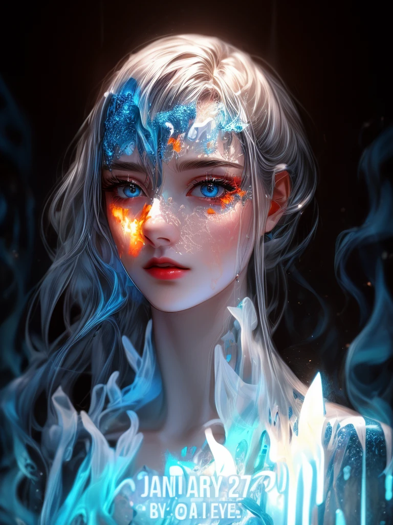 a close up of a person with a white body and a candle, january 20th, beeple and james jean, melting and dripping. eerie, her body made of flames, woman made of black flames, all face covered with a fire, beeple daily art, emerging from blue fire, realism | beeple, beeple. hyperrealism