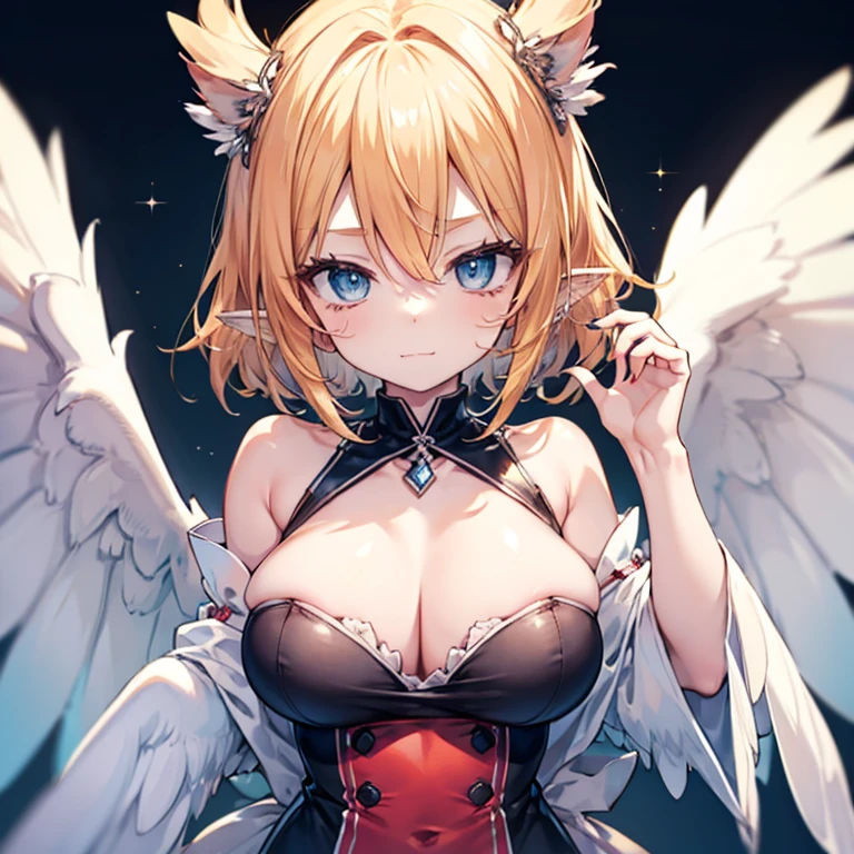 harpy　kawaii faces　large full breasts　doress　Emphasize your attractive expression by posing with your chest close together