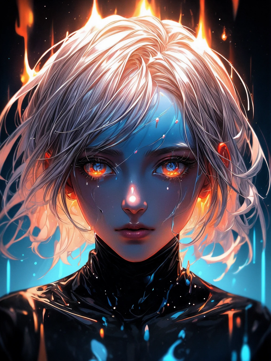 a close up of a person with a white body and a candle, january 20th, beeple and james jean, melting and dripping. eerie, her body made of flames, woman made of black flames, all face covered with a fire, beeple daily art, emerging from blue fire, realism | beeple, beeple. hyperrealism