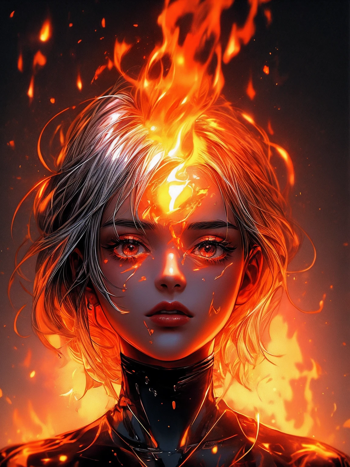 a close up of a person with a white body and a candle, january 20th, beeple and james jean, melting and dripping. eerie, her body made of flames, woman made of black flames, all face covered with a fire, beeple daily art, emerging from blue fire, realism | beeple, beeple. hyperrealism, body is on fire 🔥