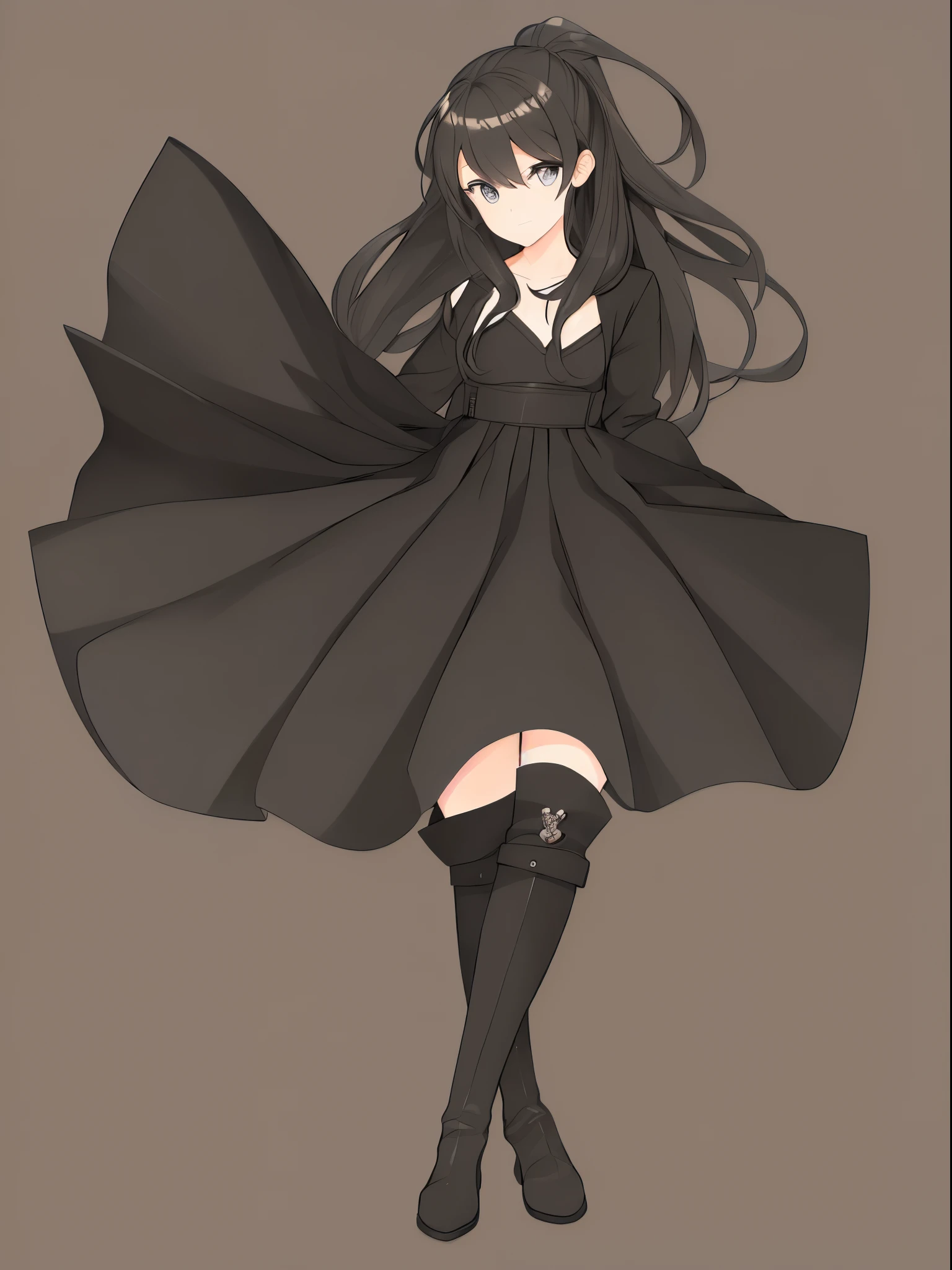 full body shot shot,idoly,boots,portrait,solo person,a beauty girl,black and white dress