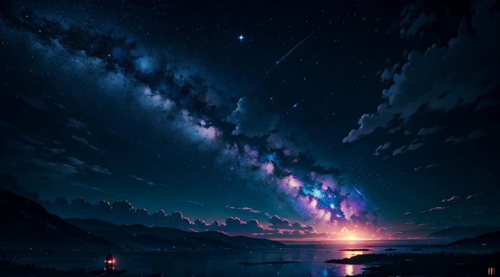 4k Landscape, beautiful stars at background, looks like a dream, sky looking extremely beautiful, ultra resolution, perfect lighting, moon night space, space photo, extremely beautiful, fantasy world, dark vibes, perfect color grading, a planet at the sky, worlds collide