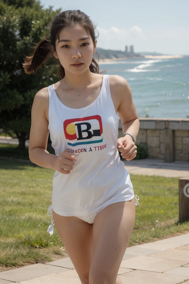 Korean girl in jersey running by the sea side
Jersey logo with FORWARD logo