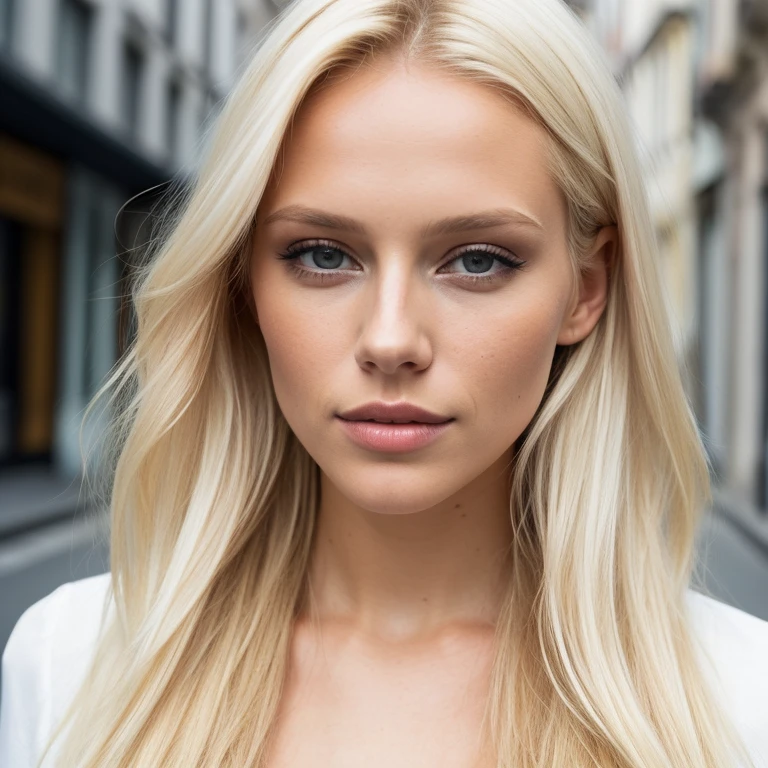 Blonde woman in a white folder posing for a photo, a portrait of Seb McKinnon, reddit, Digitale Kunst, blonde goddess, beautiful blonde girl, gorgeous woman, Dascha Taran, beautiful blonde woman, , Anna Nikonova alias Newmilky, Instagram-Modell, a beautiful blonde, Atemberaubende Frau, Irina Nordsol Kuzmina, Beautiful female, sexy Blick in die Kamera, on the street,