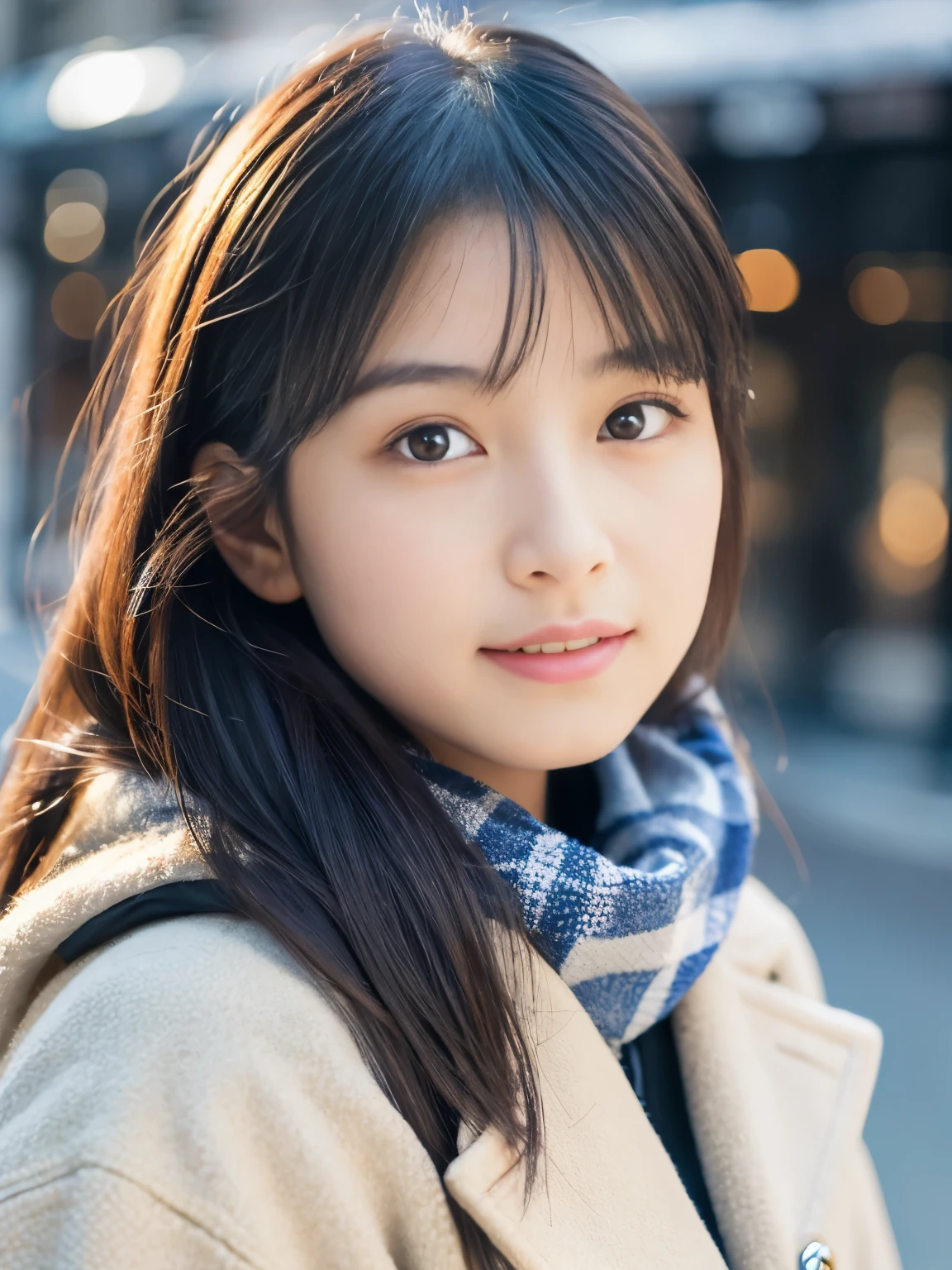 Photorealsitic, 8k full-length portraits, Beautuful Women, A charming expression, Clear department, , TOKYOcty, Winters, Shibuya in the background