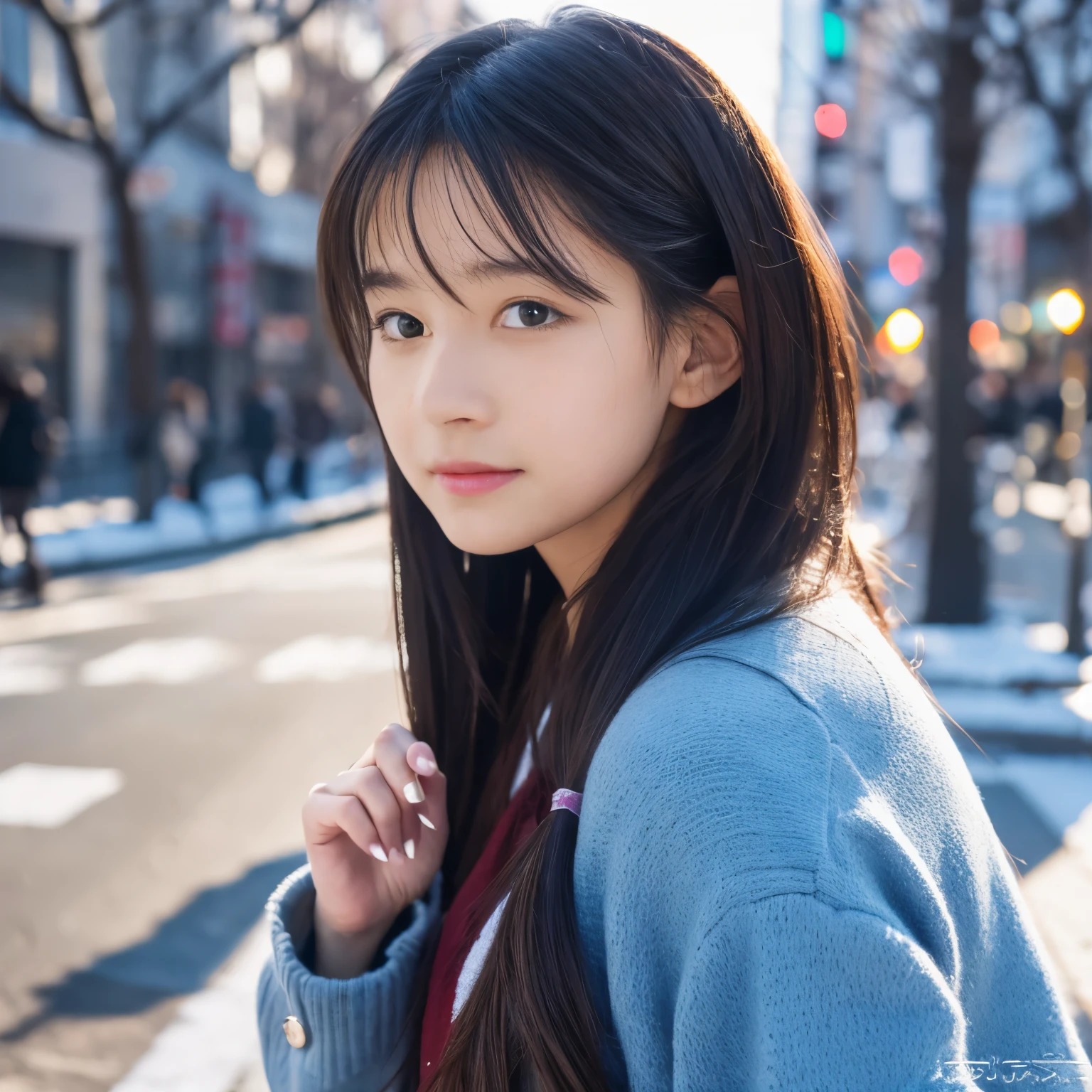 Photorealsitic, 8k full-length portraits, Beautuful Women, A charming expression, Clear department, , TOKYOcty, Winters, Shibuya in the background