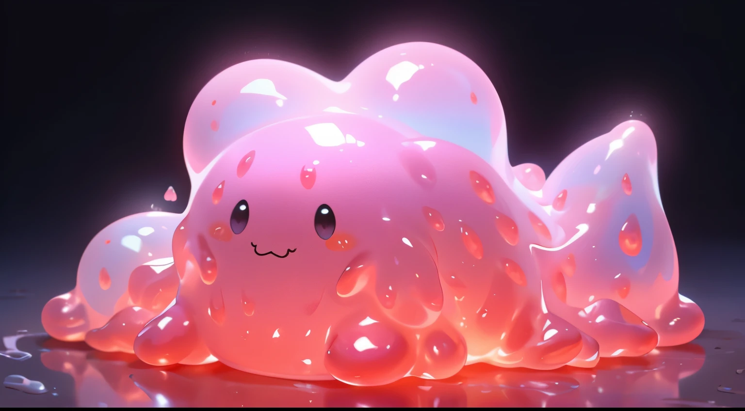 phgls, in container, bottle, strawberry jam slime, Inside a small glass bottle, a pink slime fluffs. It is a strawberry slime, a slime that emits a sweet and sour scent like strawberry. This slime is made from strawberry jam, as part of a handmade toy that uses no food additives, so it is safe to touch. This slime can contain air and fluff up, or flatten under pressure, so it changes shape in various ways inside the bottle. This slime is very cute, and sometimes it bounces or forms a heart shape from the bottle.