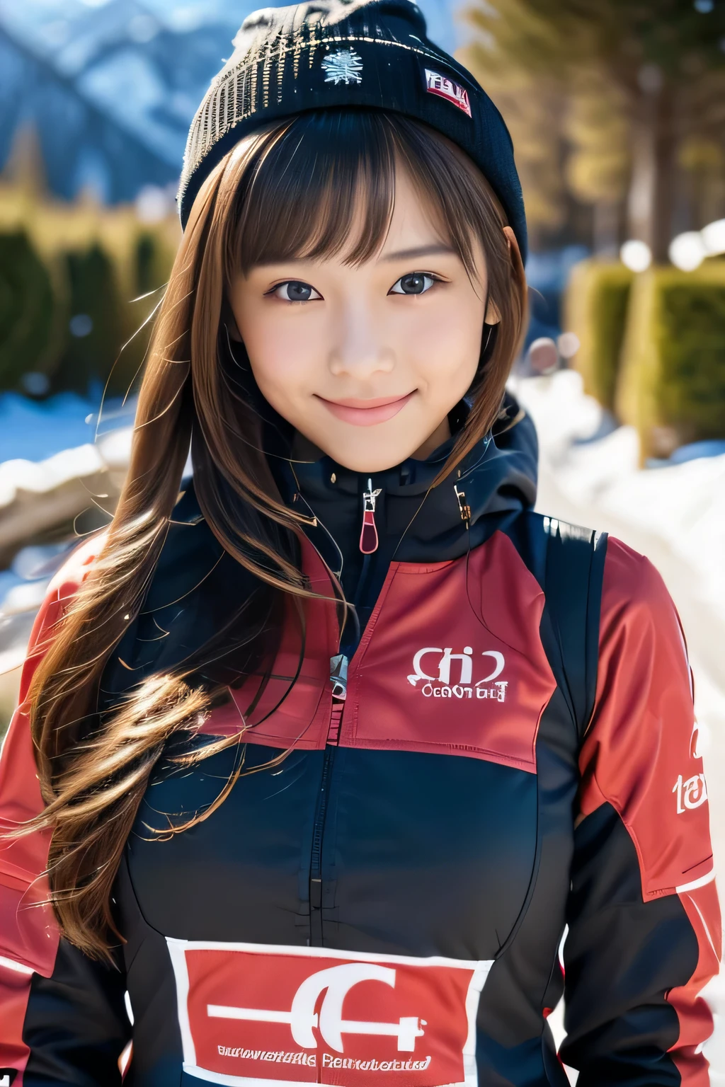 (masutepiece:1.3), (8K), (Best Quality:1.4), (nffsw:1.2), (Photorealistic:1.3), (Raw photography), (1girl in), (ultra high detailed), (Detailed face), Very perfect beautiful and cute face, (detailed hairs), Beautiful hair, Bangs, (Symmetrical eyes:1.3), (Detailed eyes), (Detailed skin), Realistic skin, Shiny skin, Ultra high definition, (medium breasts), (slim figure), (Supermodel Figures), Gentle smile:1.2, (Very beautiful and cute young girl with a Japan with a gentle look), 20yr old,
(wear ski wear ), (in snow mountain)