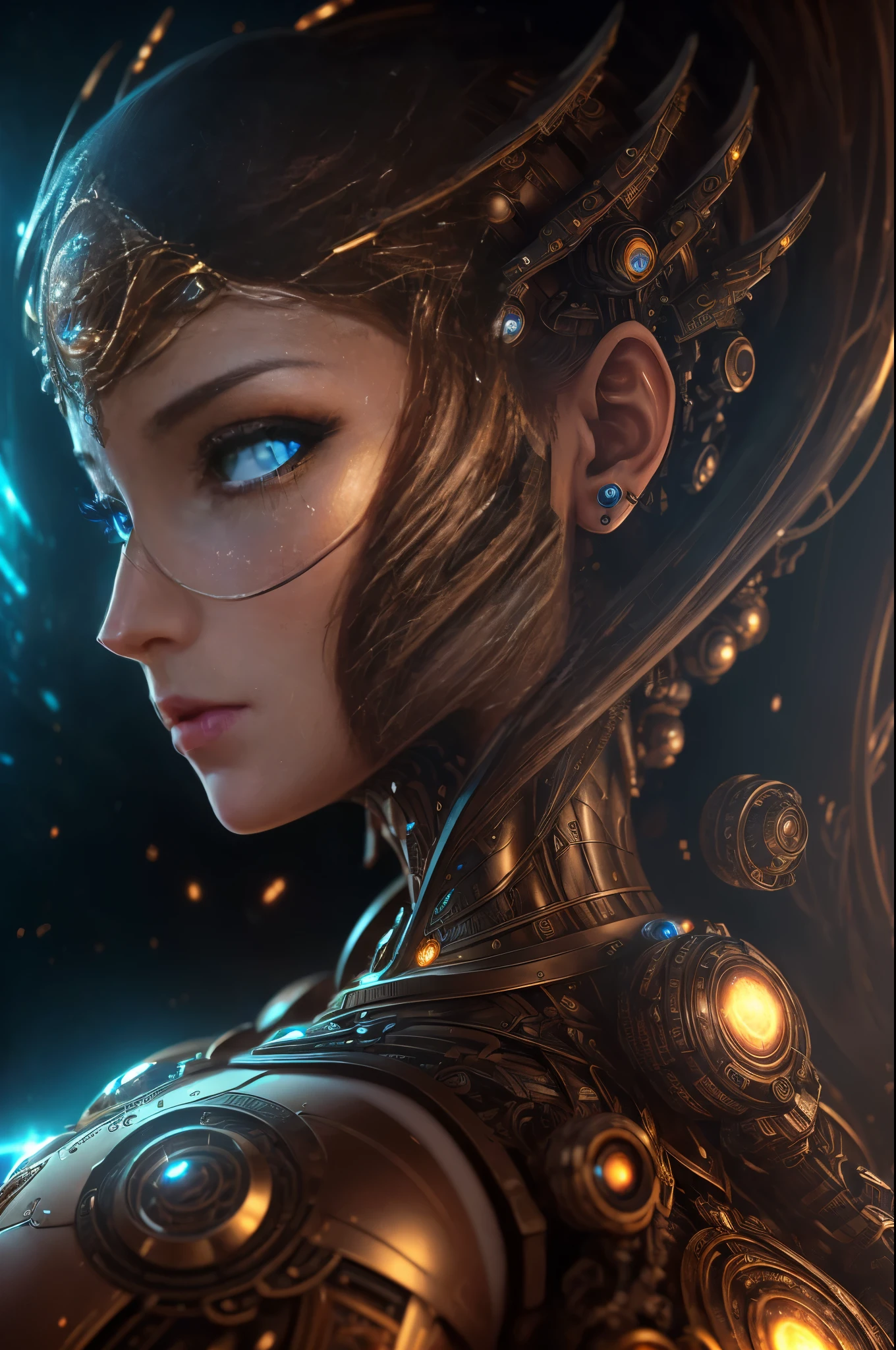 intricate ornate anime cgi style, super detailed fantasy characters, 4K highly detailed digital art, karol bak uhd, cyborg goddess in cosmos, beautiful digital works of art, 2. 5 d cgi anime fantasy artwork, Goddess. extremely high detail, portrait of cyborg queen, extremely detailed goddess shot, Half body machine, Inorganic, Next generation high performance cyborg, Goddess of Machines, The perfect cyborg, ultimate replicant, A masterpiece created by ultra-high performance AI, Final weapon, Best Quality, Perfect Angle, perfect-composition, sharp outline, Best Shots, perfect shapes, perfect model style, Very beautiful and detailed eyes, Hollow eyes, blue eyes without pupils