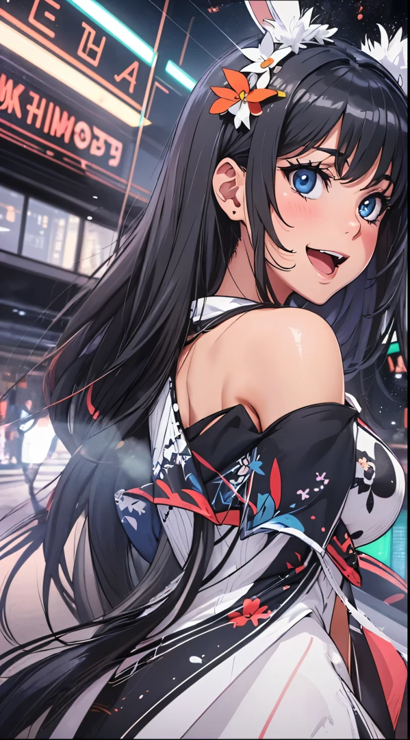 1womanl,Black hair,14years ,(()),Beautiful breasts,(((sexy white shiny bunny suit)))(())(((Blushing cheeks、Smile with open mouth)),(((Satin Narico))),((( portlate))),Crowds,White bunny suit,Casino