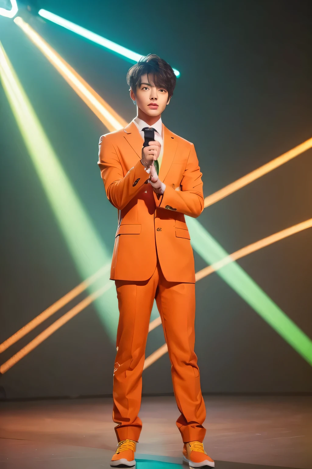 (Best quality at best,actual,Studio lighting,A high resolution:1.2),Handsome face,Green highlights,LV brand clothes
