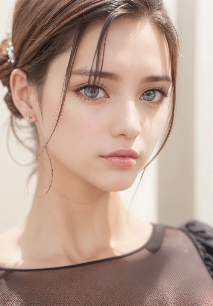 (masutepiece), A sexy、Natural light, Photorealistic, Cameltoe, diffuse glow, depth of fields, big eye、profetional lighting、the eyes are blue、Russian、a blond、selfee、Black tank top、Leave the background to us、