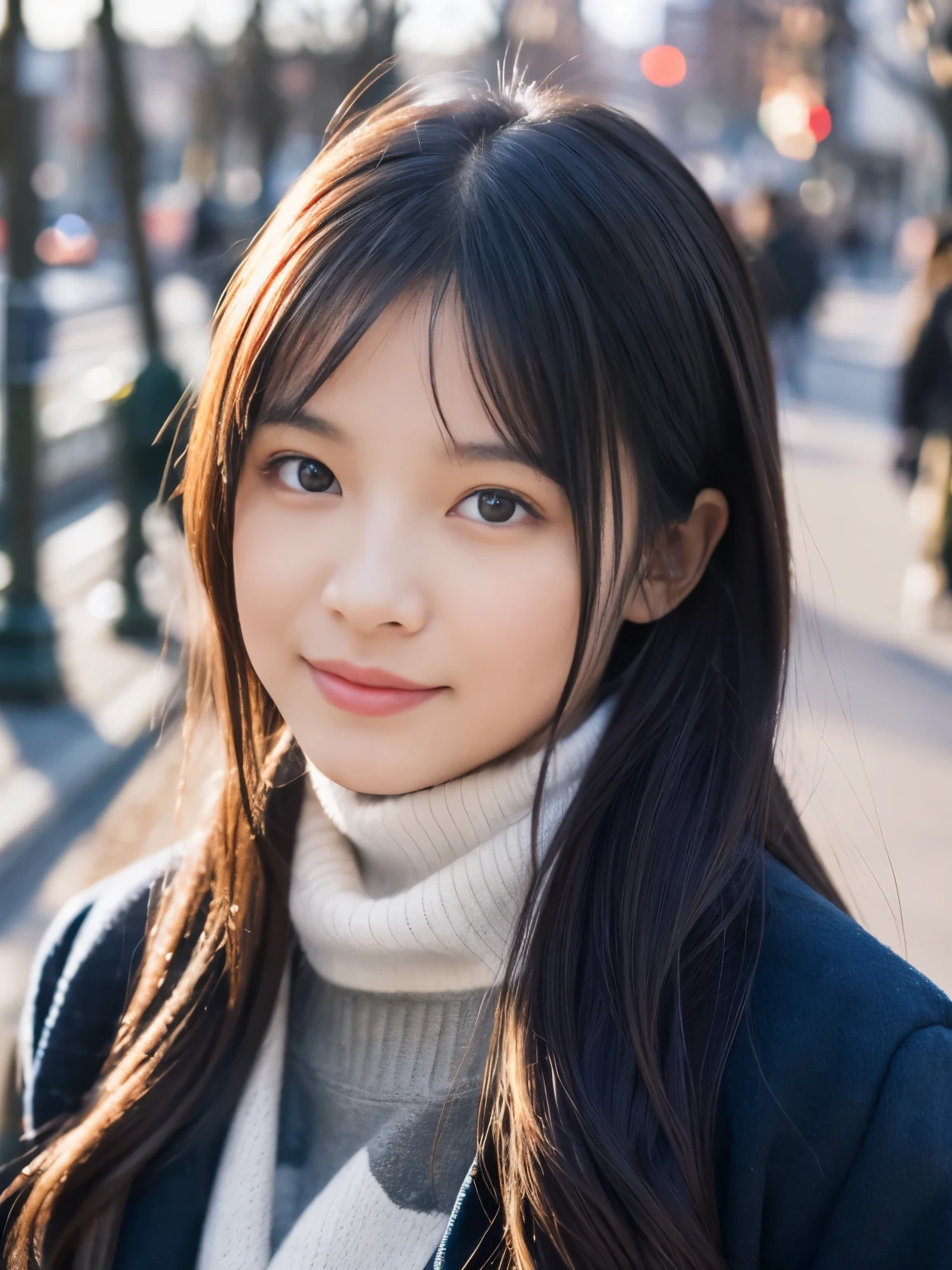 Photorealsitic, 8k full-length portraits, Beautuful Women, A charming expression, Clear department, 18year old, TOKYOcty, Winters, Shibuya in the background