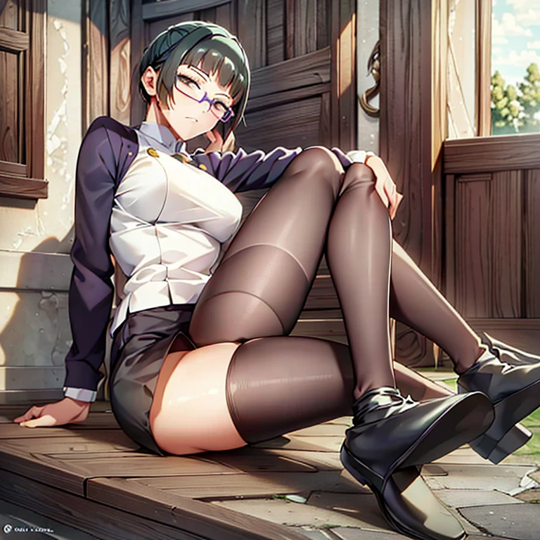 Best quality, Masterpiece, art, Stockings, shorts, Glasses