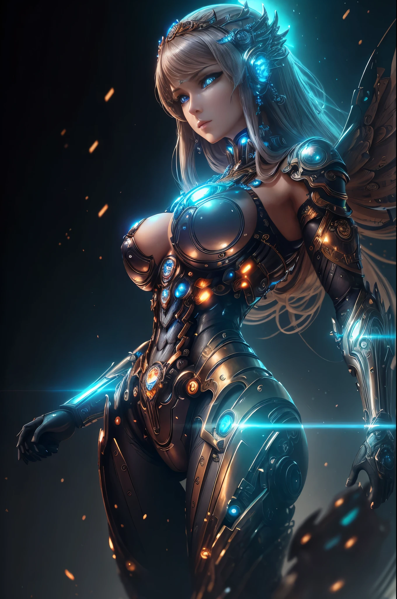 intricate ornate anime cgi style, super detailed fantasy characters, 4K highly detailed digital art, karol bak uhd, cyborg goddess in cosmos, beautiful digital works of art, 2. 5 d cgi anime fantasy artwork, Goddess. extremely high detail, portrait of cyborg queen, extremely detailed goddess shot, Half body machine, Inorganic, Next generation high performance cyborg, Goddess of Machines, The perfect cyborg, ultimate replicant, A masterpiece created by ultra-high performance AI, Final weapon, Best Quality, Perfect Angle, perfect-composition, sharp outline, Best Shots, perfect shapes, perfect model style, Very beautiful and detailed eyes, Hollow eyes, blue eyes without pupils