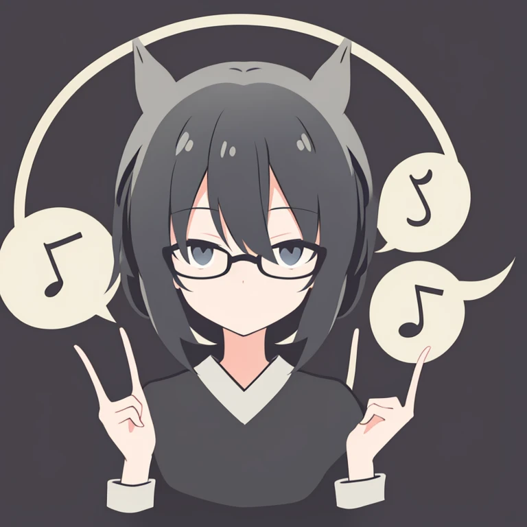 Minimalist logo,1人,独奏,with black background,pony tails,eye glass,Video clips,Musical elements,gossip