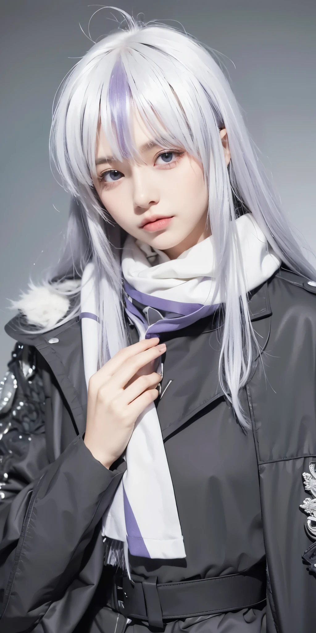 1girl, silver hair, purple eyes, high quality, ultra detailed, masterpiece, realistic