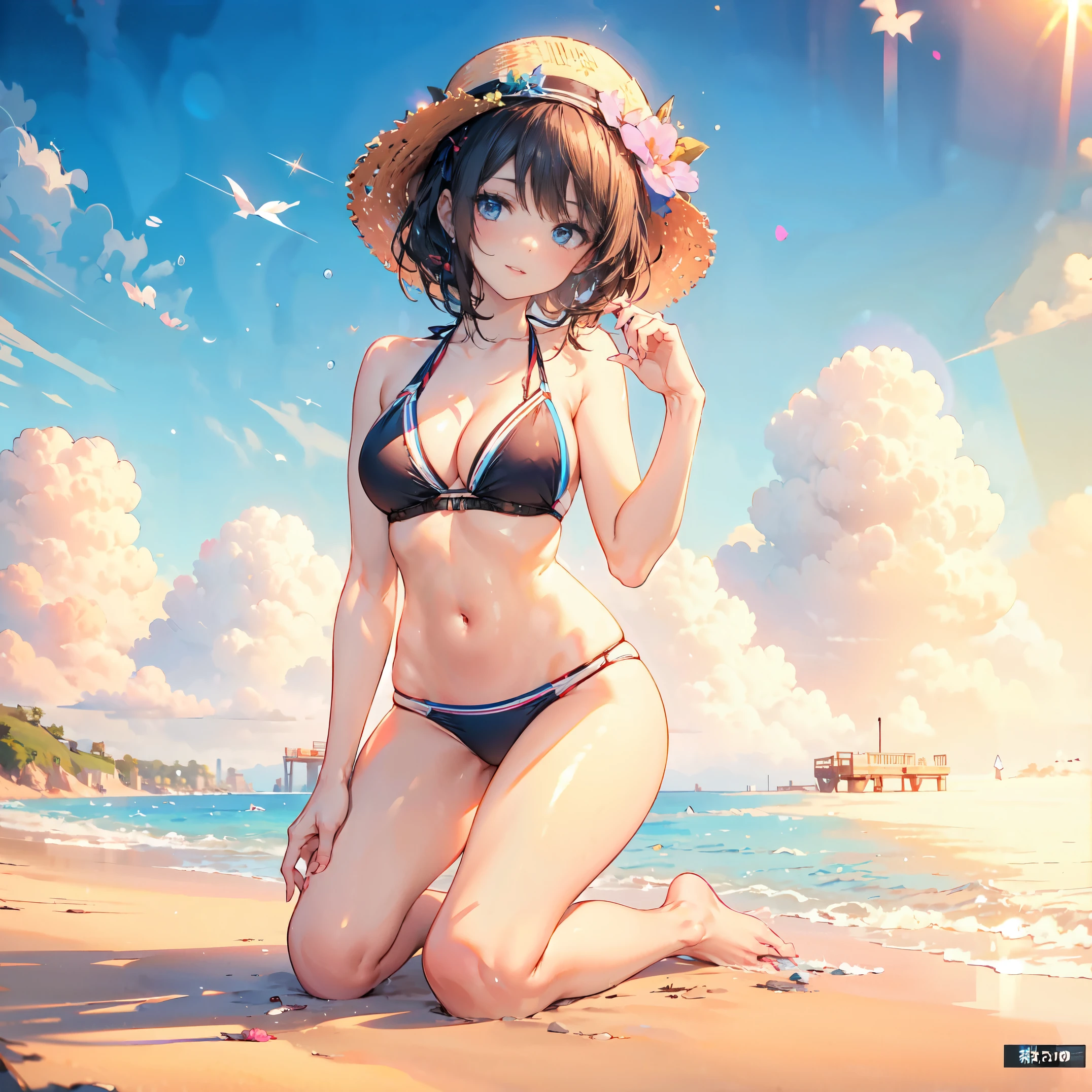 A sexy woman in a bikini swimwear seducing me at the seaside, high detailed, high resolution, high quality, 8K, 4K