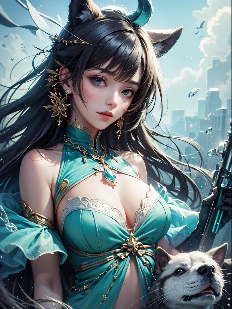 art, Unity 8k壁纸, Ultra-detailed, Beautiful and aesthetically pleasing, (s fractal art: 1.3), flower, girls, (Hairstyles: Long hair) Ocean, Extremely detailed, Cowboy shot, The most beautiful, Seafoam, Buble, cute big breasts, ultra quality, random background, random dress, --auto --s2