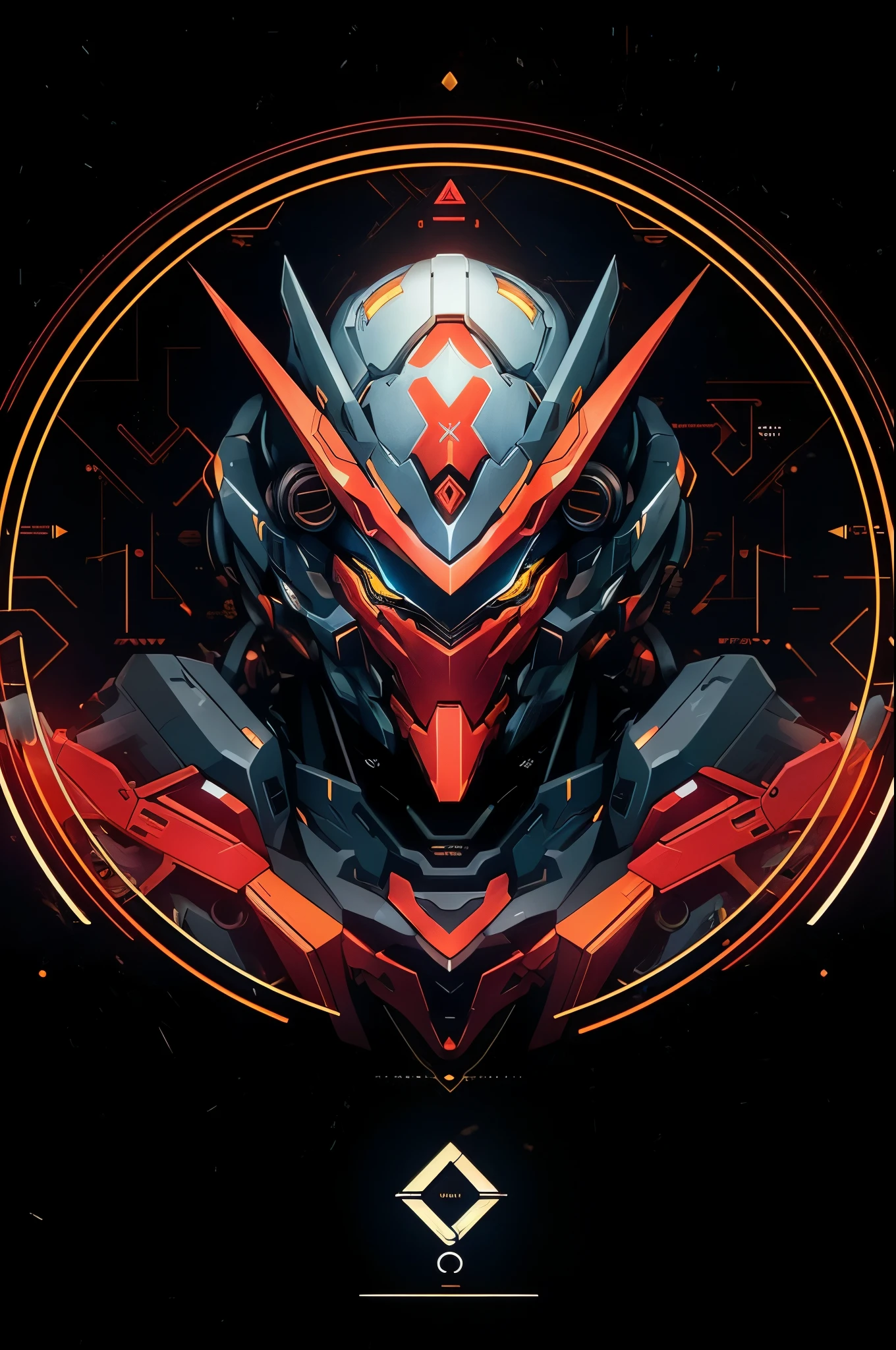 a close up of a robot head with a circular background, futuristic art style, symmetry!! portrait of cyborg, mecha inspired, cool mecha style, symmetry! futuristic robotic, symmetric concept art, 4k detailed digital art, fractal cyborg ninja background, mecha asthetic, mecha art, 4k highly detailed digital art, very coherent stylized artwork