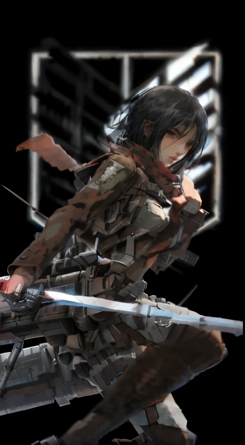 anime girl with sword and shield in front of window, mikasa ackerman, from attack on titan, shingeki no kyojin, in attack on titan, attack on titan covert art, attack on titan, attack on titans, (attack on titans anime), attack on titan anime style, key visual of attack on titan, portrait of eren yeager,Attack on Titan heroine Mikasa Ackerman,with short black hair,Short hair,warrior combat uniform,black color hair,Short hair