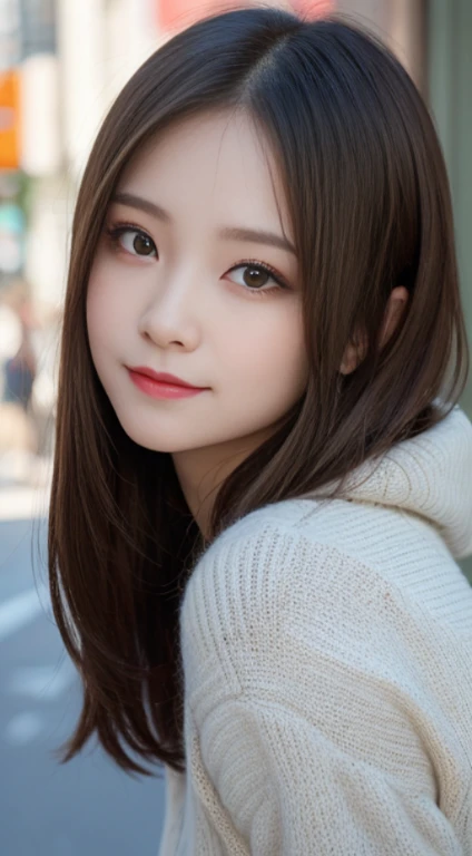 masutepiece, Best Quality, Illustration, Ultra-detailed, finely detail, hight resolution, 8K Wallpaper, Perfect dynamic composition, Beautiful detailed eyes, Gorgeous black fluffy Tokyo winter clothes,Medium Hair,small tits,Natural Color Lip, Bold sexy poses,Smile,cafes、20 years girl、Cute、Sexy shot looking at camera,Always blur the background,Perfect and beautiful face,Take only the face,beautiful and detailed face、slim face and style,Big eyes