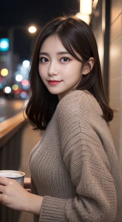 masutepiece, Best Quality, Illustration, Ultra-detailed, finely detail, hight resolution, 8K Wallpaper, Perfect dynamic composition, Beautiful detailed eyes, Gorgeous black fluffy Tokyo winter clothes,Medium Hair,small tits,Natural Color Lip, Bold sexy poses,Smile,cafes、20 years girl、Cute、Sexy shot looking at camera,Always blur the background,Perfect and beautiful face,Take only the face,beautiful and detailed face、slim face and style,Big eyes