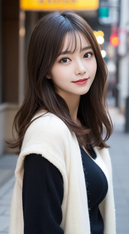 masutepiece, Best Quality, Illustration, Ultra-detailed, finely detail, hight resolution, 8K Wallpaper, Perfect dynamic composition, Beautiful detailed eyes, Gorgeous black fluffy Tokyo winter clothes,Medium Hair,small tits,Natural Color Lip, Bold sexy poses,Smile,cafes、20 years girl、Cute、Sexy shot looking at camera,Always blur the background,Perfect and beautiful face,Take only the face,beautiful and detailed face、slim face and style,Big eyes