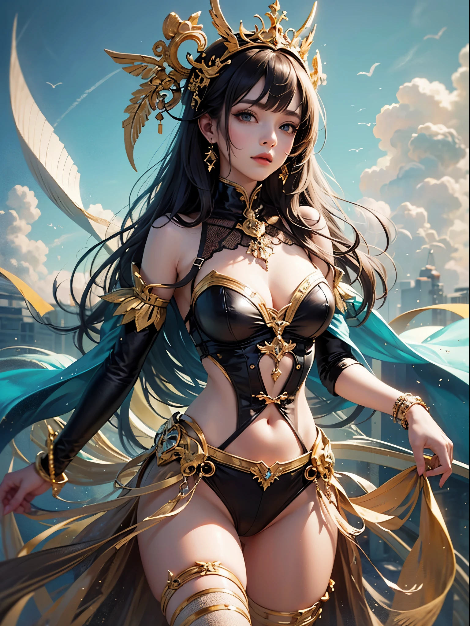 art, Unity 8k壁纸, Ultra-detailed, Beautiful and aesthetically pleasing, (s fractal art: 1.3),  flower, girls, (Hairstyles: Long hair) Ocean, Extremely detailed, Cowboy shot, The most beautiful, Seafoam, Buble, cute big breasts, ultra quality, random background, random dress, --auto --s2