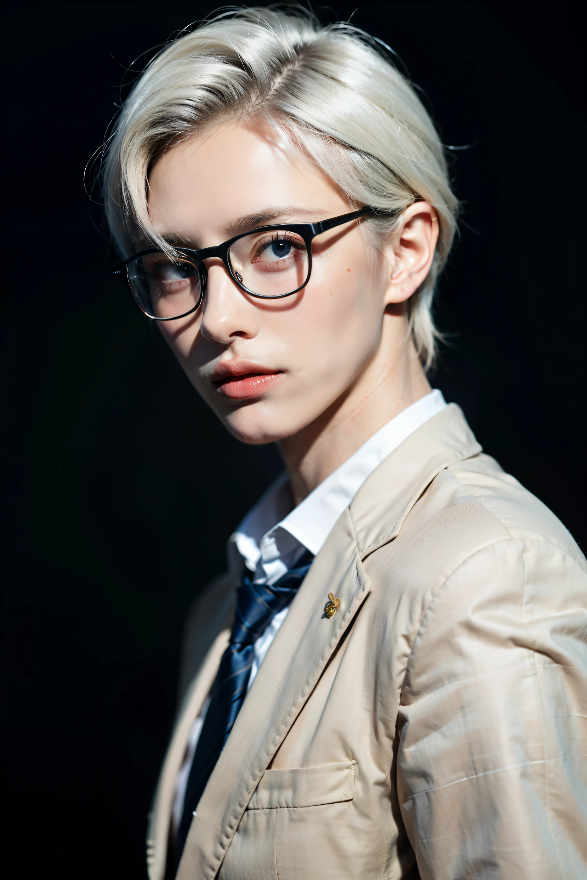 1male, whitehair, Wear a pair of glasses.., Blue Eyes, Slender Face