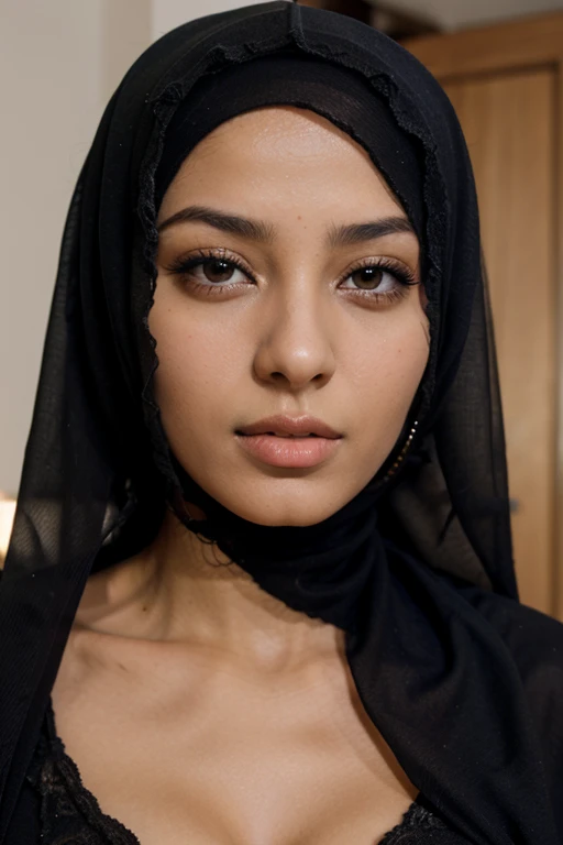 ( jeunes filles africaine:1.3), Visage africaine, (le hijab:1.4), beaux poitrine, (Details of a very beautiful face), Portez le hijab de couleur pastel, detail skin texture, (Best quality:1.4), 8k resolution, High resolution, (photoreallistic, High resolution:1.4), Photo brute, (Realstic, photoreallistic:1.37), Gloss on lips, lips parted, Me regarder, nez, Realstic, Les bois, lighting cinematic, Debout dans sa chambre, teint noir, couleur des yeux noir