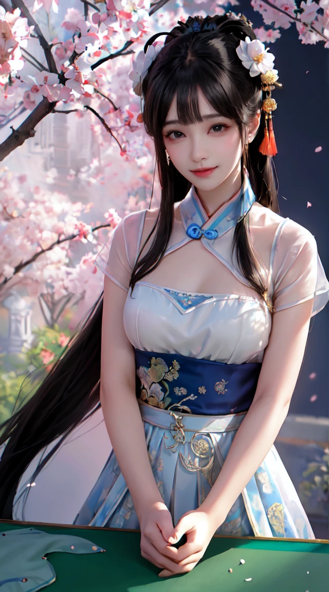 (A girl is in the garden,Moon,change,Moon cake,rabbinic quality,ultra - detailed,actual:1.37,illustratio,Traditional chinese painting,harmonious colors,gentlesoftlighting