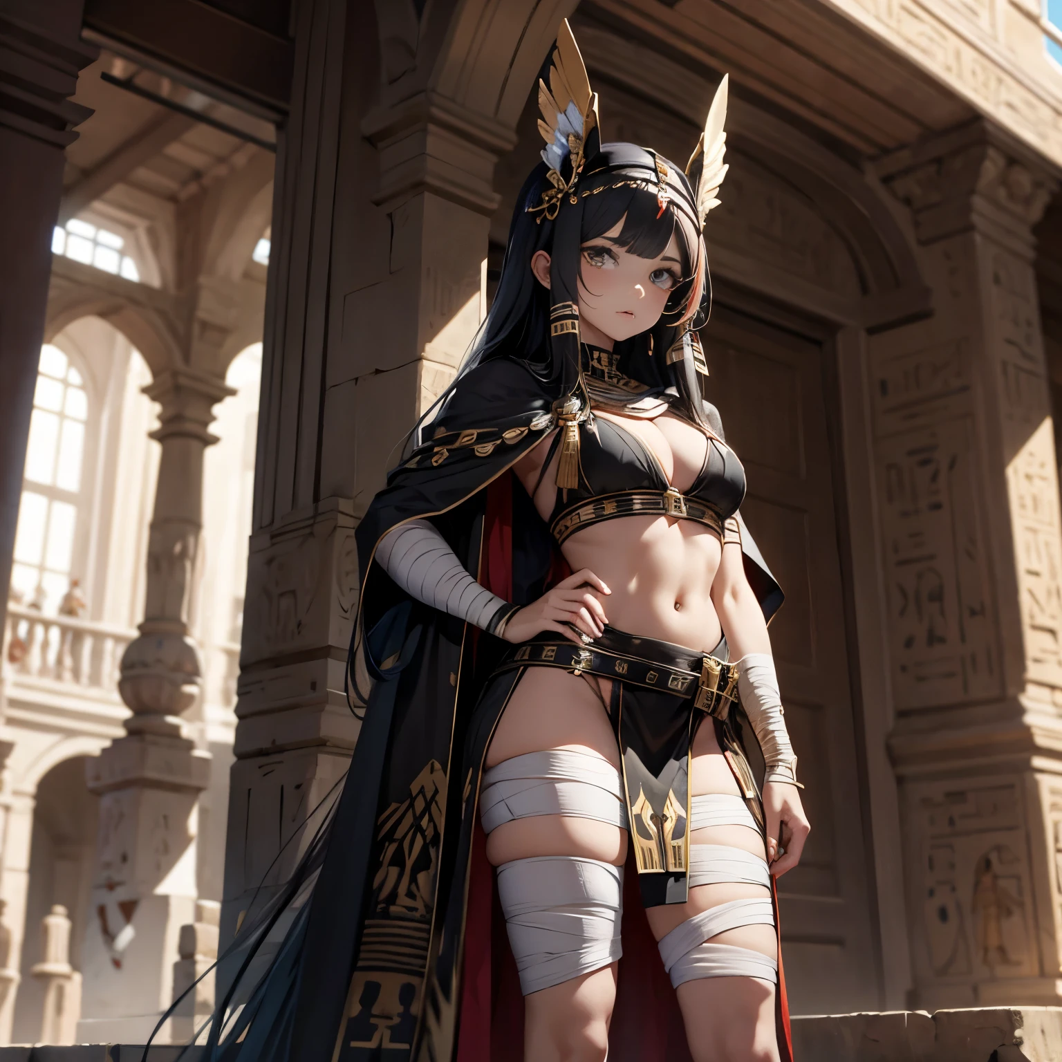 best qualityer，tmasterpiece，Ultimate resolution，downy，Extremely colorful，Colorful，Ancient Egyptian mummy beauty，Beautiful woman wrapped in bandages，Bandages all over the body，Normal posture