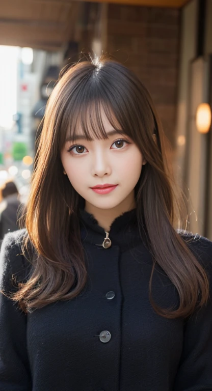 masutepiece, Best Quality, Illustration, Ultra-detailed, finely detail, hight resolution, 8K Wallpaper, Perfect dynamic composition, Beautiful detailed eyes, Gorgeous black fluffy Tokyo winter clothes,Medium Hair,small tits,Natural Color Lip, Bold sexy poses,Smile,cafes、20 years girl、Cute、Sexy shot looking at camera,Always blur the background,Perfect and beautiful face,Take only the face,beautiful and detailed face、slim face and style,Big eyes