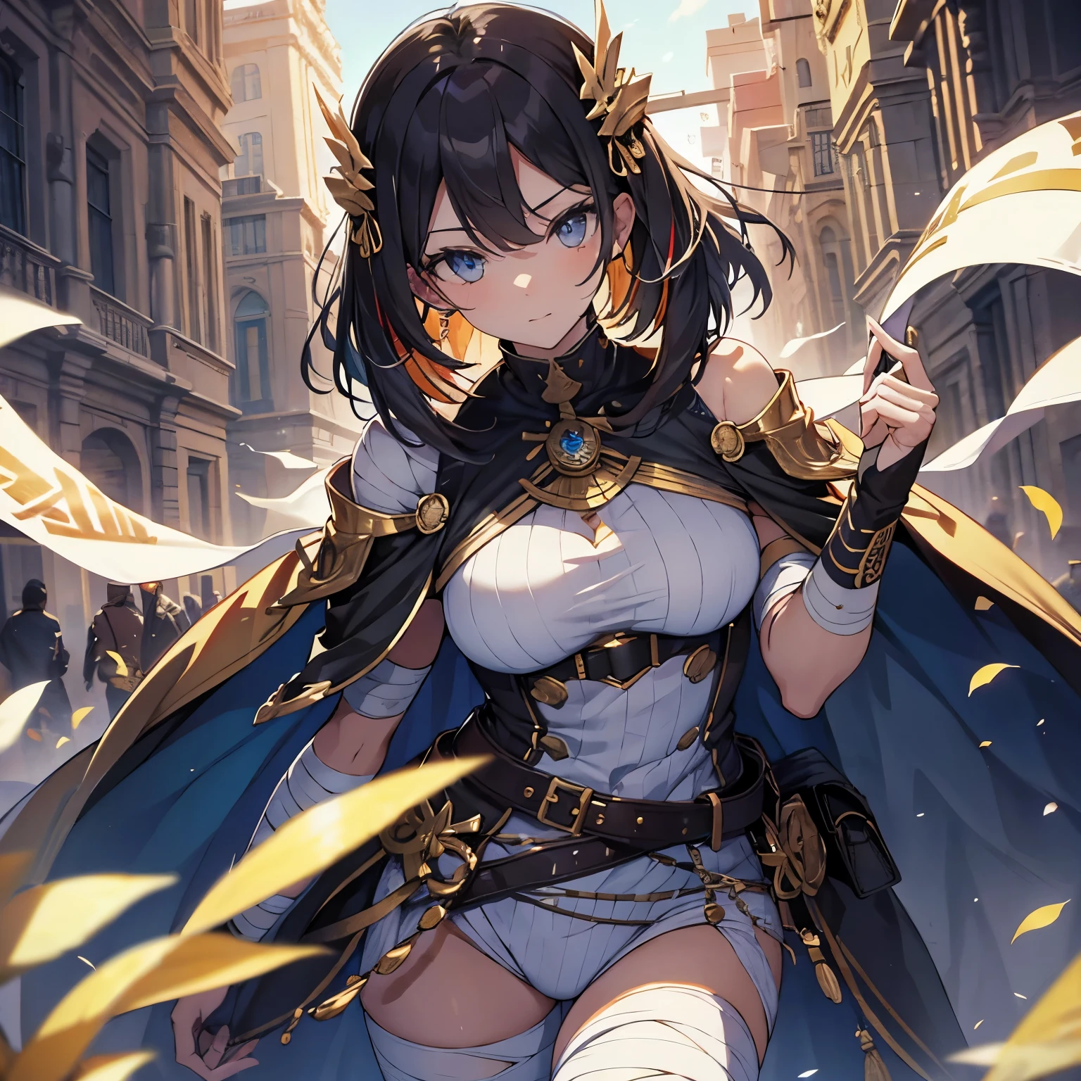 best qualityer,tmasterpiece,Ultimate resolution,downy,Extremely colorful,Colorful,Ancient Egyptian mummy beauty,Beautiful woman wrapped in bandages,Bandages all over the body,Normal posture