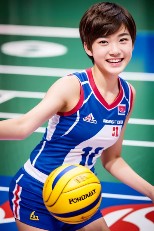 top-quality、masterpiece、hight resolution、4K、real 18 year old woman、Volleyball Costumes、a smile、Shorthair、1girl in、