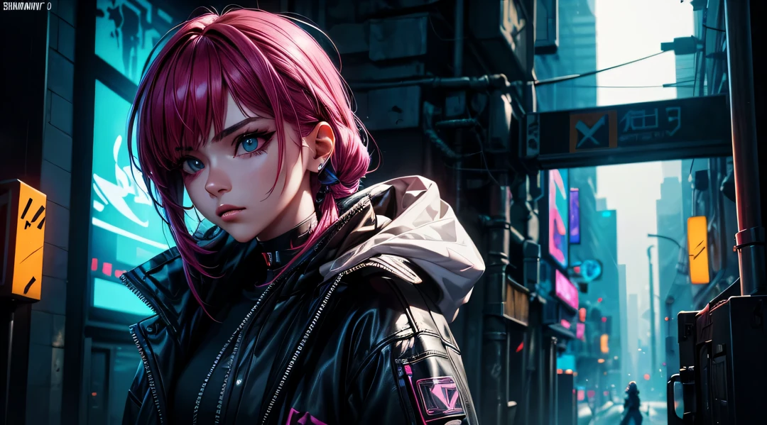 Wearing cyberpunk complex streetwear, beautiful, girl, detailed portrait, 4 K, bright colors, concept art, cinematic dramatic atmosphere, sharp focus, volumetric lighting, cinematic lighting, studio quality