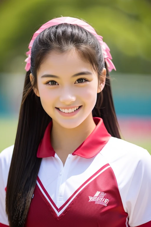 top-quality、masterpiece、hight resolution、4K、real 18 year old woman、Volleyball Uniforms、a smile、Hairstyle is semi-long、1girl in、