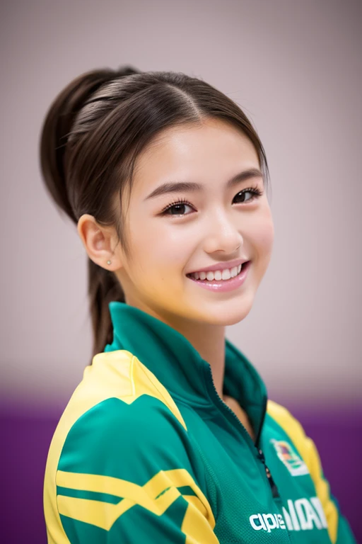 top-quality、masterpiece、hight resolution、4K、real 18 year old woman、Volleyball Costumes、a smile、Hairstyle is ponytail、1girl in、