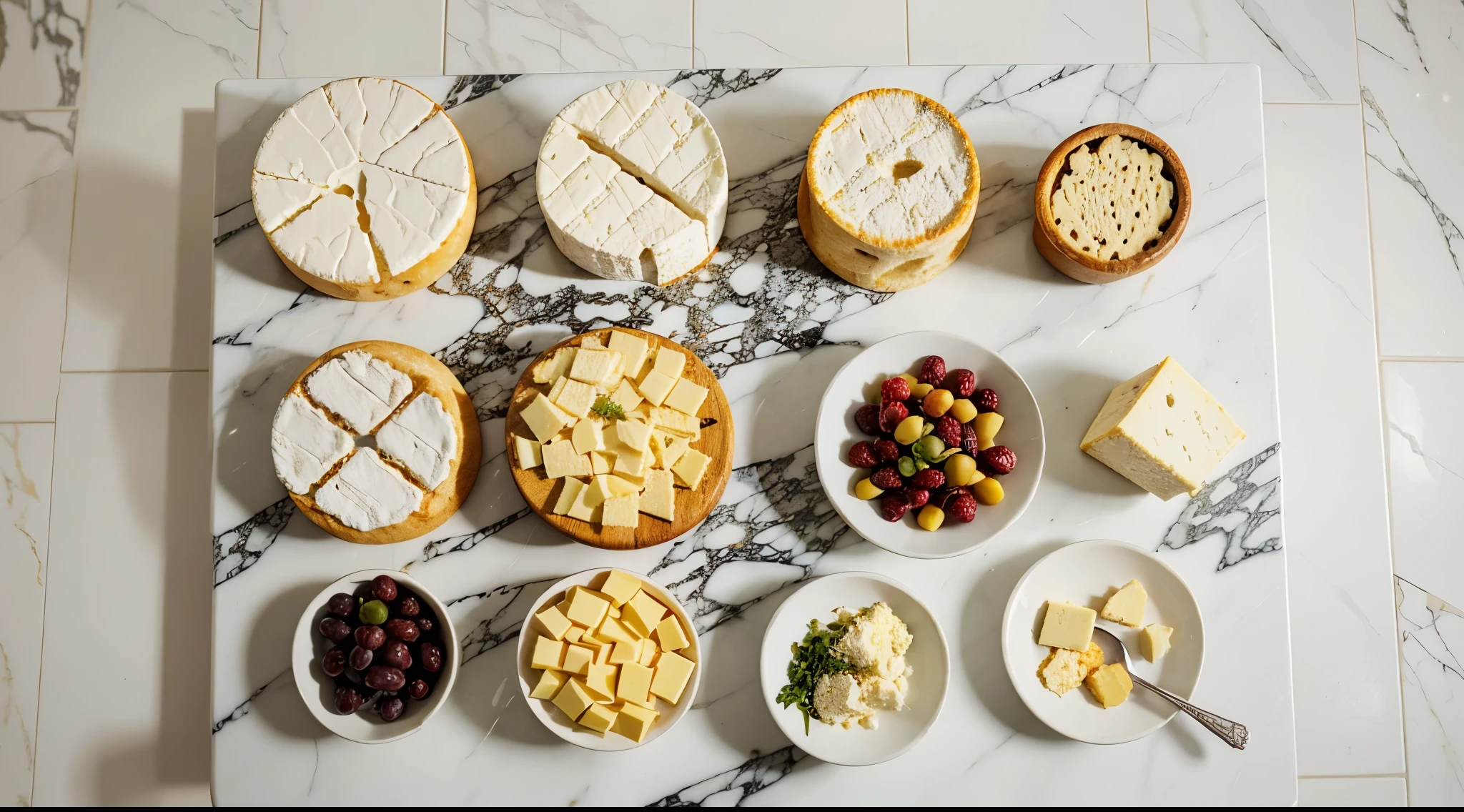 Some cheese boards placed on marble table