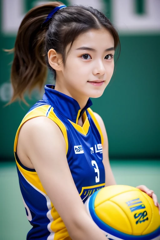 top-quality、​masterpiece、hight resolution、4K、real 18 year old woman、Volleyball Costumes、Puku Face、Hairstyle is ponytail、1girl in、
