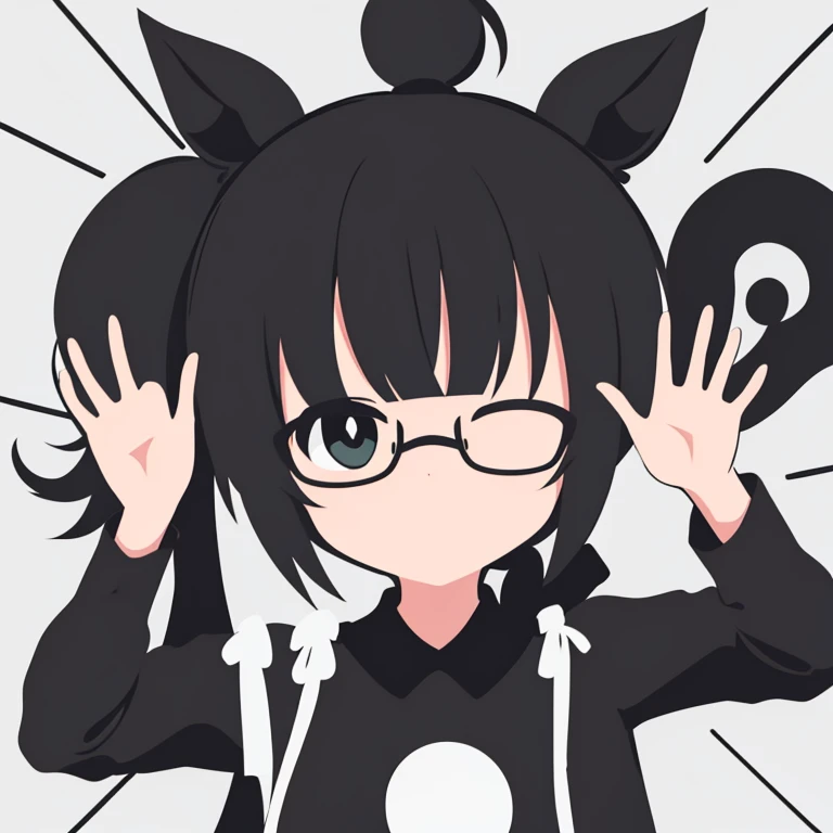 Minimalist logo,1人,独奏,with black background,pony tails,eye glass,Video clips,Musical elements