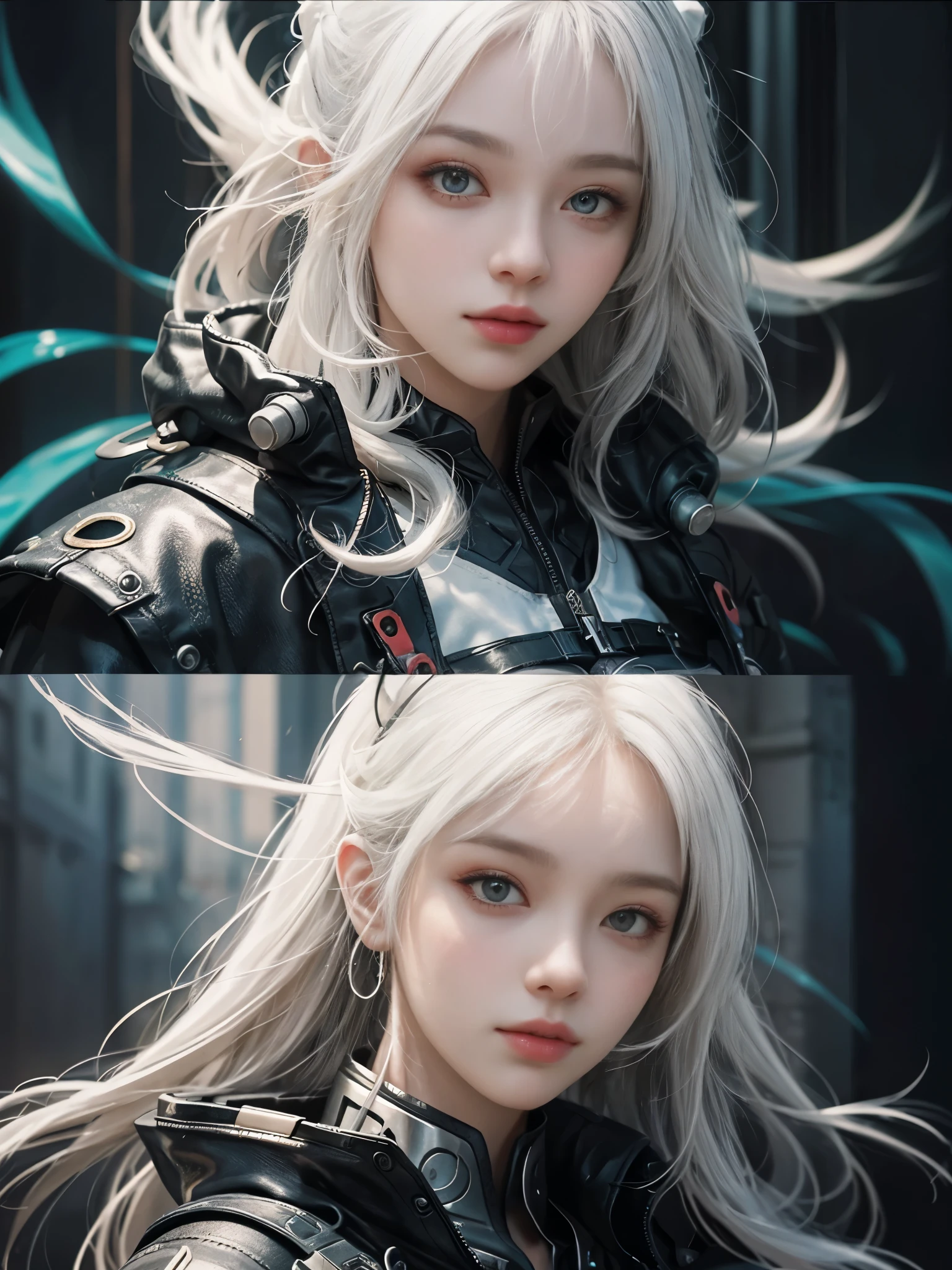 Close-up of woman with white hair and white mask、beautiful character painting、guweiz、Guweiz style artwork、white haired god、Jan J、epic exquisite character art、Stunning character art、Fanchy、Uzunsifan、guweiz from pixiv art station,Faces of reality,Real people,Photo Quality,An image of a real person captured by a camera,Shoot from the waist up,Futuristic cyber city in 3500 AD,lightly dressed,The eyes are single,
